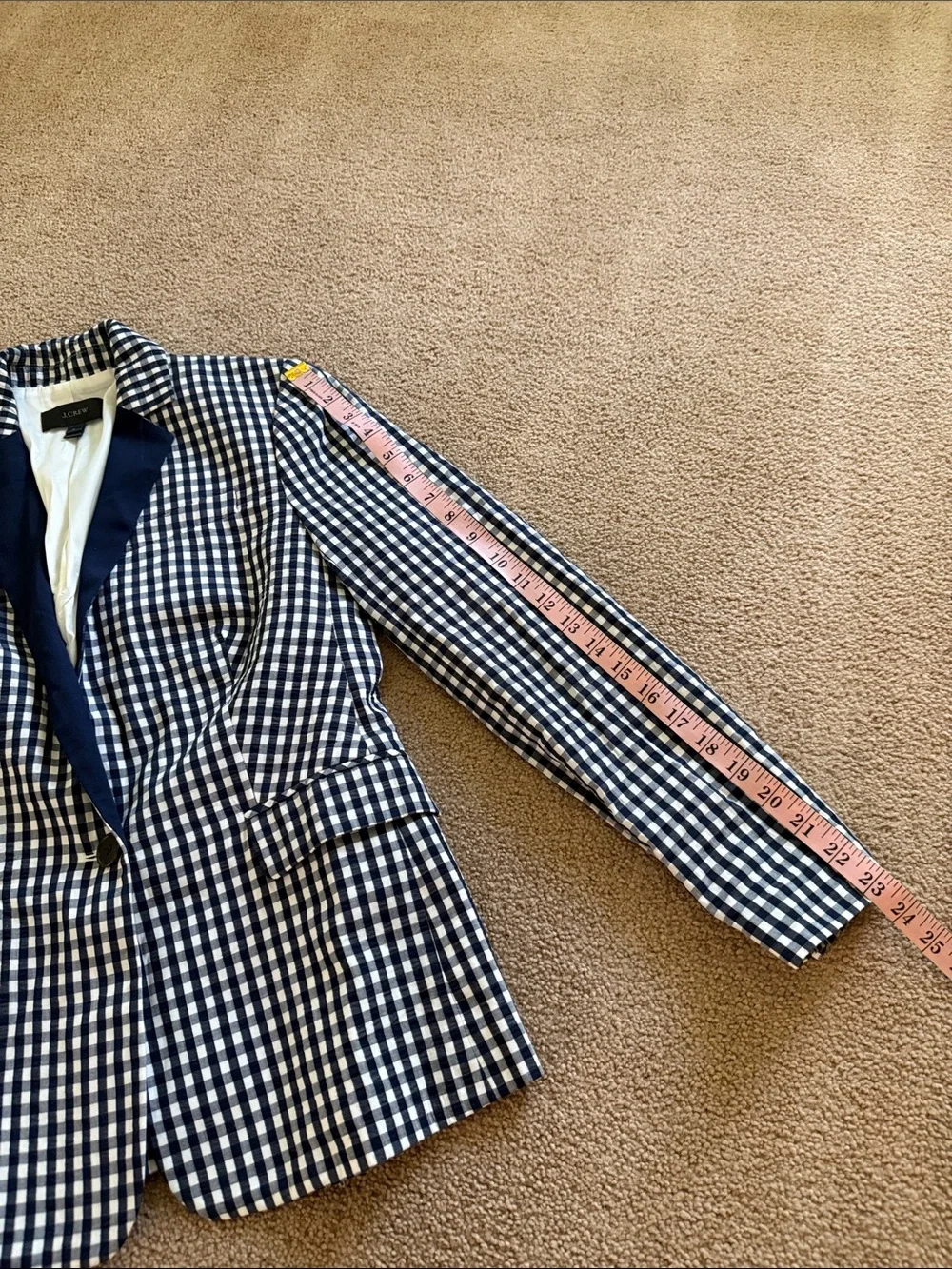 J. Crew Navy and White Gingham Blazer with Contrast Lapel